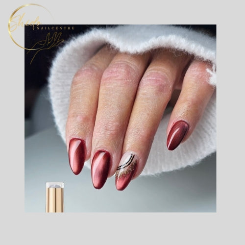 Obsidian Glow cateye gellak van ShidoNails® in diep bruin met oudroze glow