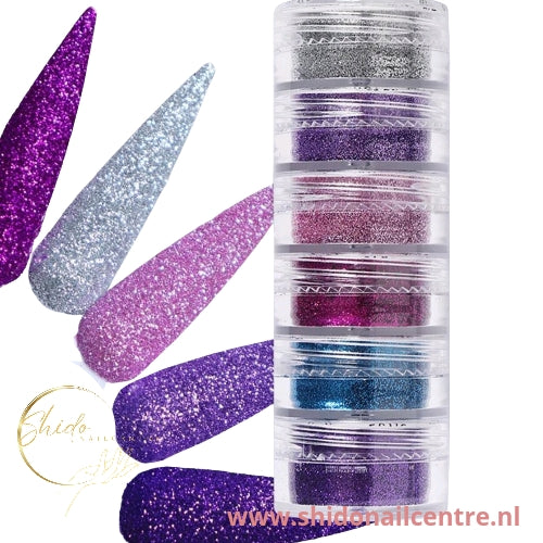 6 prachtige glitters in handige potjes
