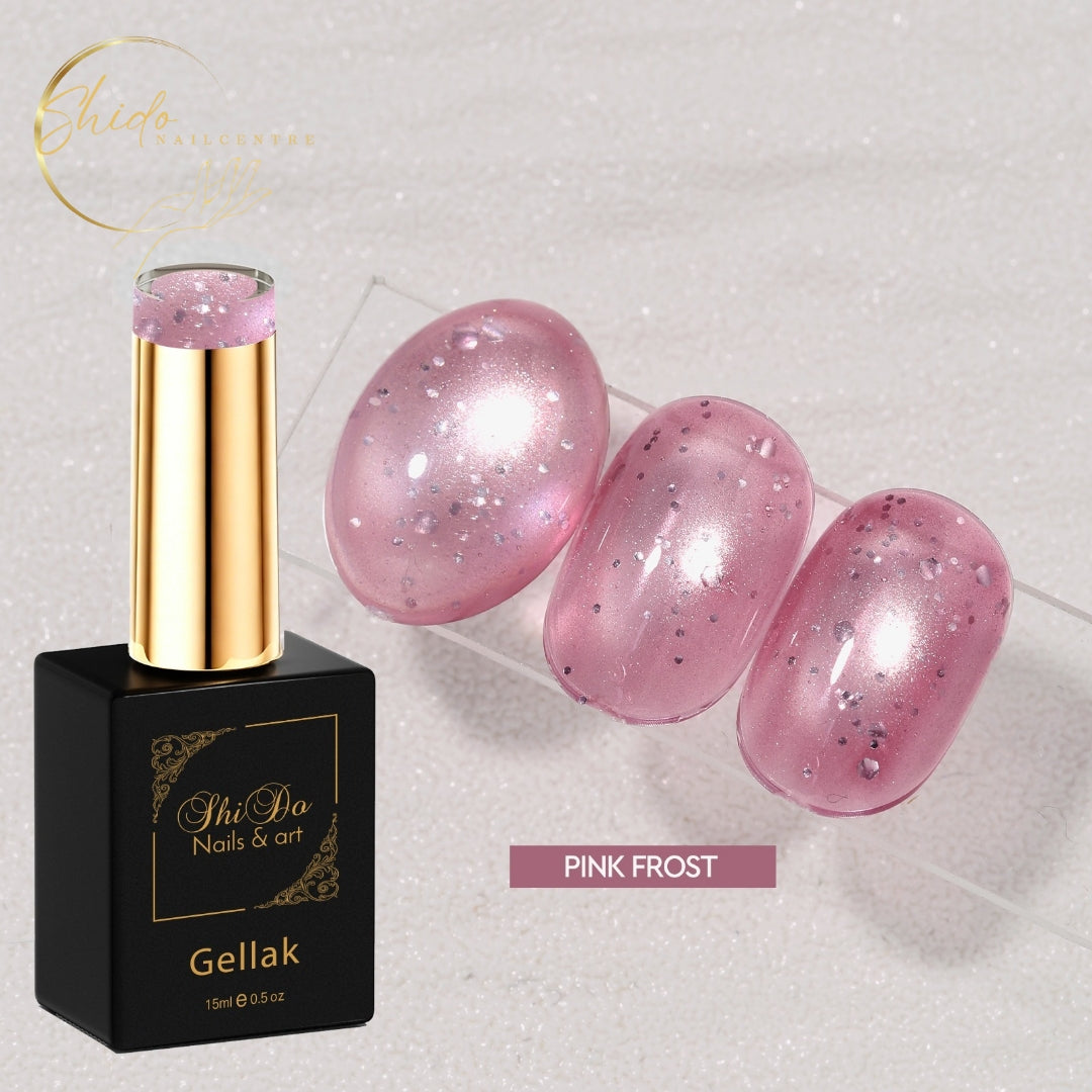 ShidoNails® Bubble Cat Eye gellak pink frost met transparant roze cat eye effect, Velvet Glow en subtiele glitters.