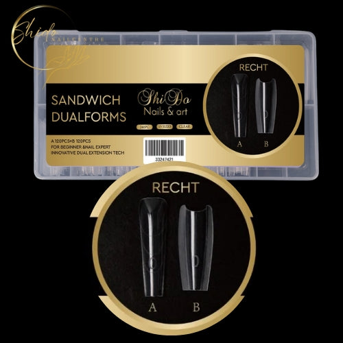 Professionele Sandwich Dual Forms in rechte vorm – ideaal voor snelle, strakke gel- en acrylgelnagels met perfecte symmetrie.

