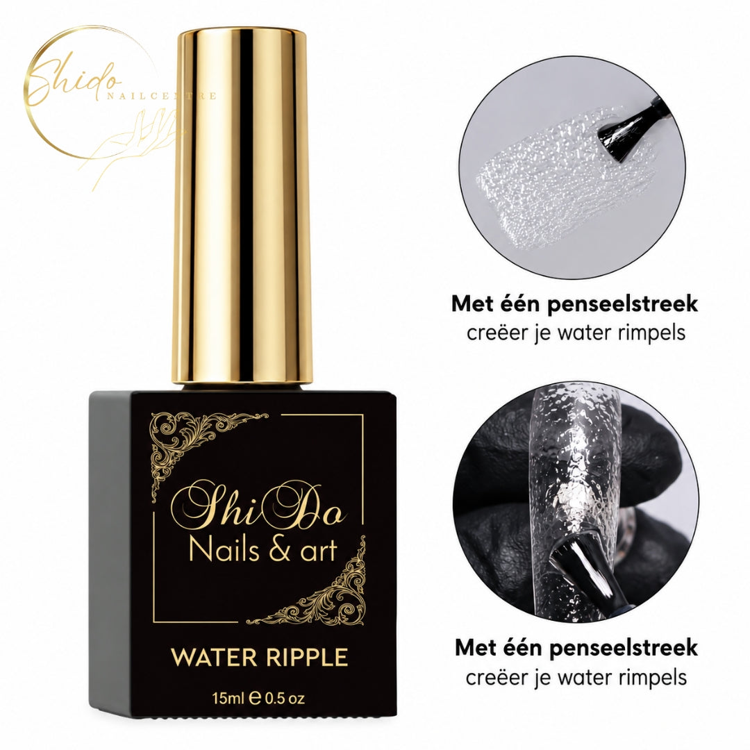 ShidoNails® Water Ripple Effect Top Coat voor het creëren van water rimpels en reliëf op nagels. Geschikt over gellak, BIAB en transparante nail art