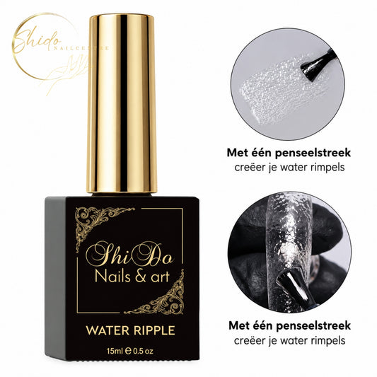 ShidoNails® Water Ripple Effect Top Coat voor het creëren van water rimpels en reliëf op nagels. Geschikt over gellak, BIAB en transparante nail art