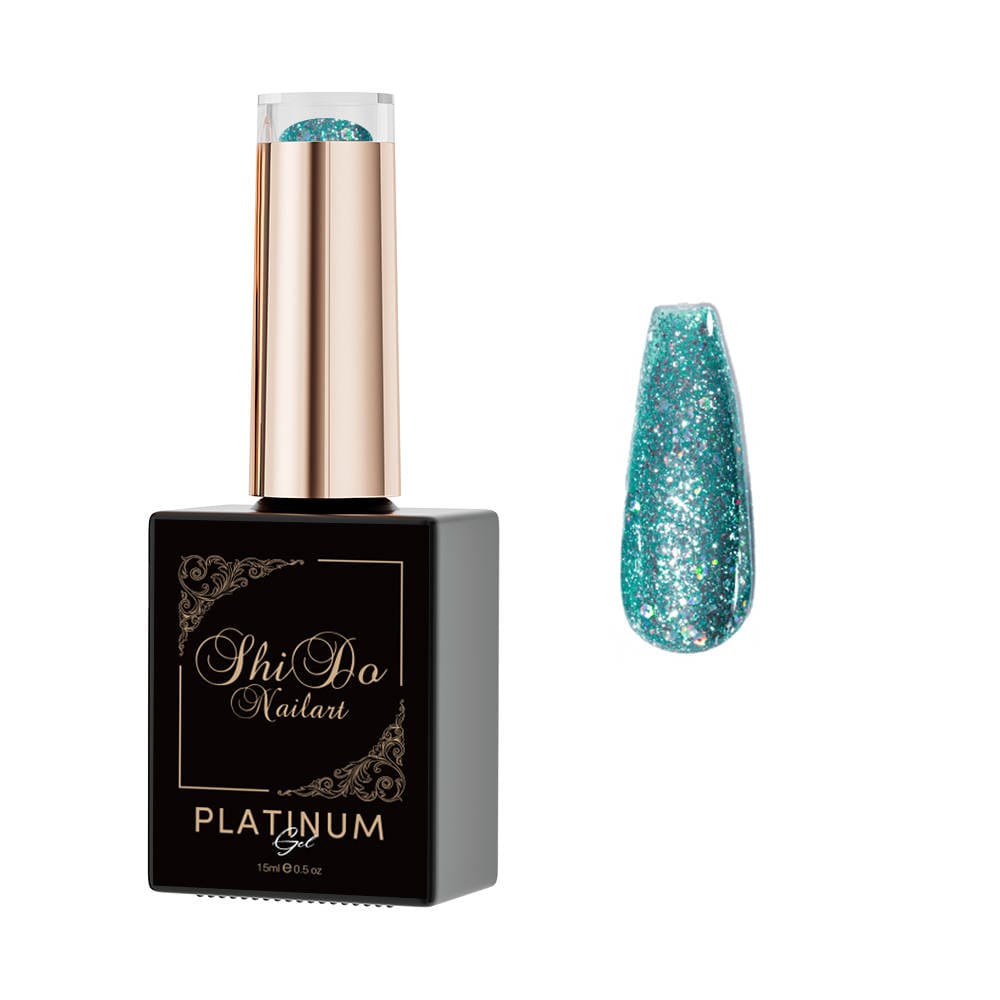 Ocean blue glitter gellak met frisse, koele sparkle voor luxe salon- en winterdesigns.